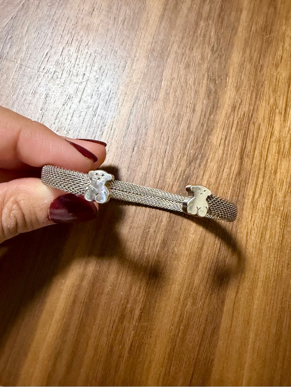 TOUS Sterling Silver Mesh Bear Cuff Bracelet